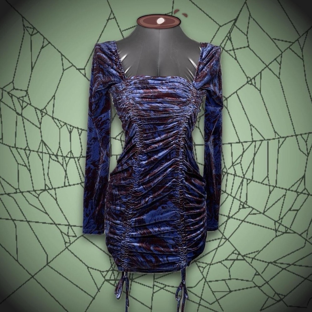 Wild Fable Blue Velvet Ruched Mini Dress